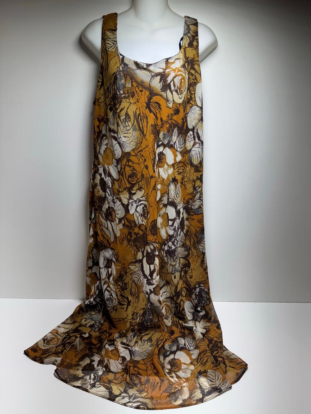 Dana Kay Brown Floral Women’s Sleeveless MIDI Shift Dress Plus Sz 16W Lined Fall